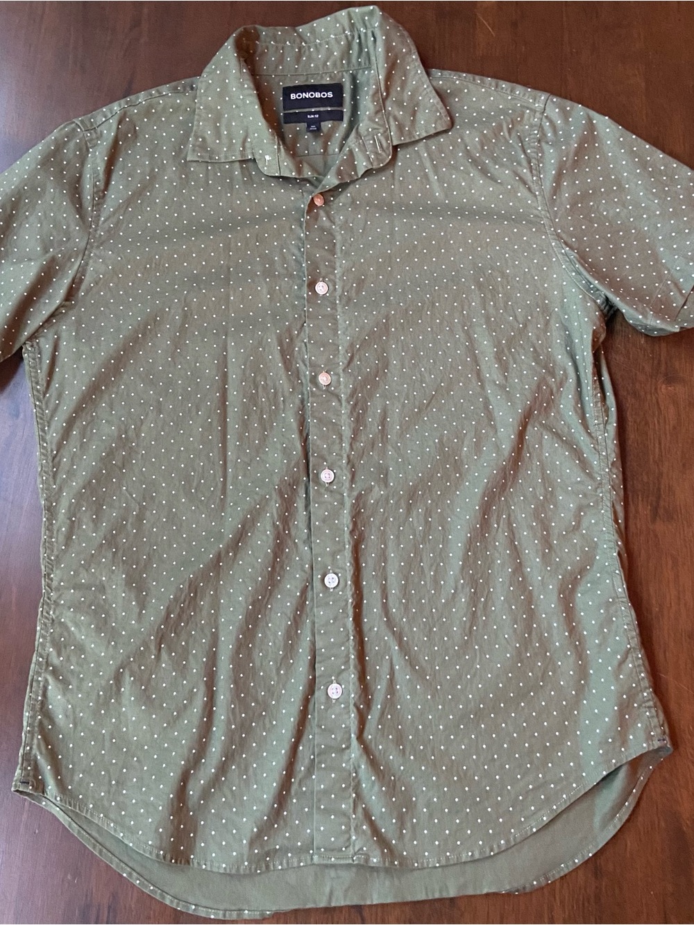 Bonobos Short Sleeve Shirt Mens Size M Slim Fit Green Polka Dot Button Down